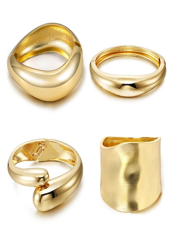 MEDOJO 4 Pcs Women Golden Cuff Bracelet Hinged Design Bracelet Trendy Chunky Cuff Bangle Thick Golden Bracelets for Women - Image 1